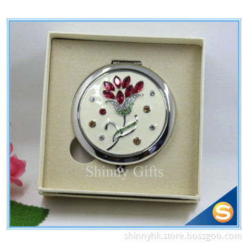 Shinny Gifts Customized Flower Design Round Shape Portable Pocket Mirror